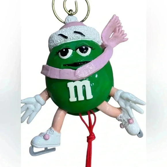 M&M Miss Green On Ice Skates Christmas Holiday Ornament - Picture 2 of 6